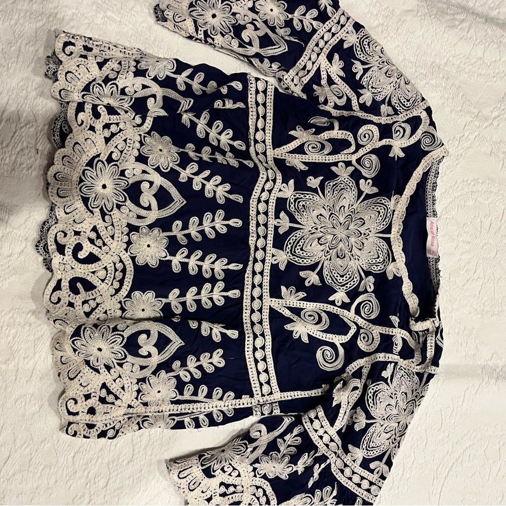 Charming Navy Kids Blouse with White Embroidery